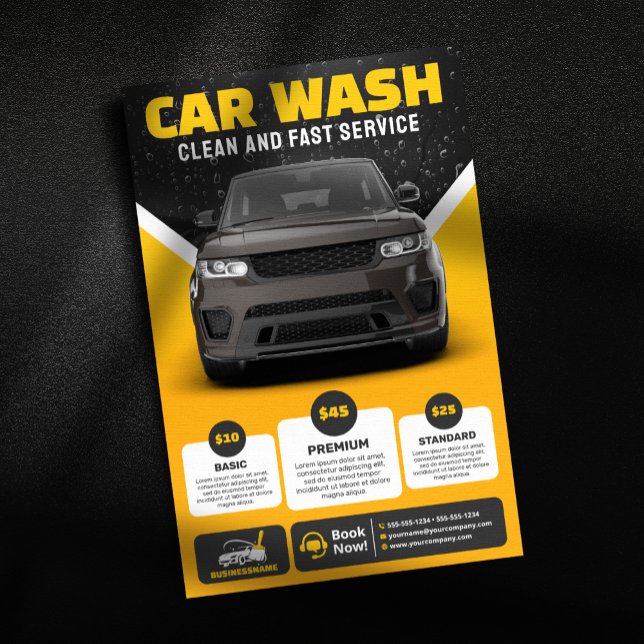 Yellow Car Wash Auto Detailing Mobile Car Wash Flyer (Creator Uploaded)