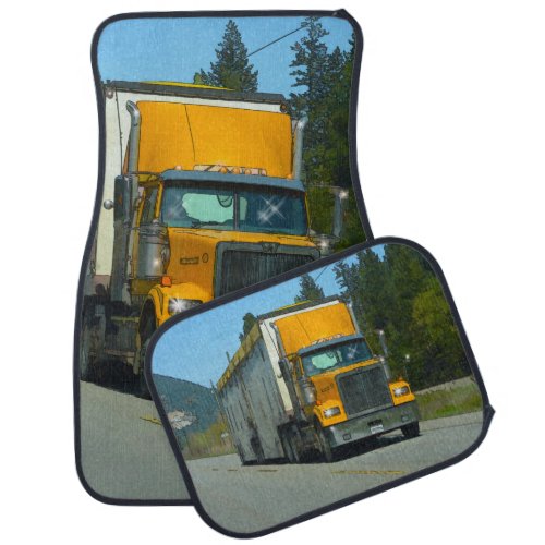 Yellow Cargo Truck Freight Lorry Trucker Art Car Mat