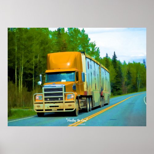 Yellow Cargo Truck Highway Driving Art Poster