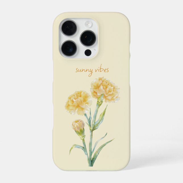 Yellow Carnation Botanical Watercolor Custom Name iPhone Case (Back)