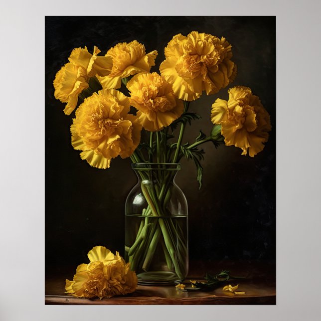Yellow Carnation Flowers Art Print Poster (Front)
