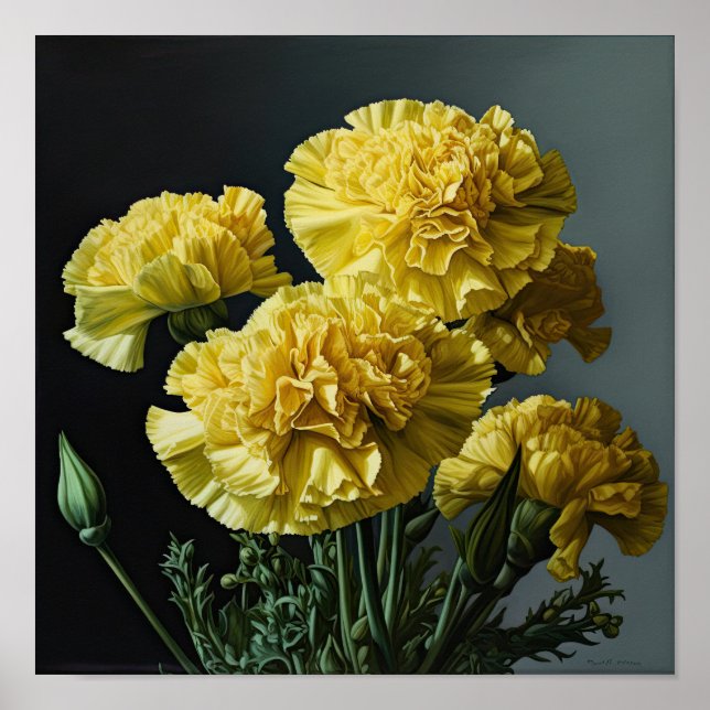 Yellow Carnations Flower Art Print Poster (Front)