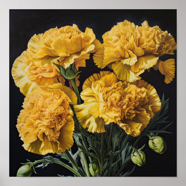 Yellow Carnations Flower Art Print Poster (Front)