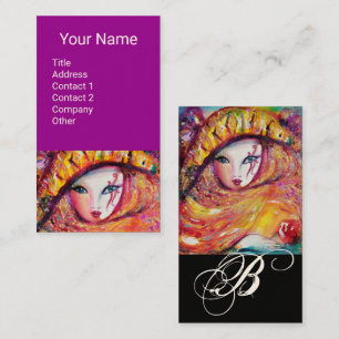 YELLOW CARNIVAL MASK MONOGRAM Ultra Violet Purple Business Card