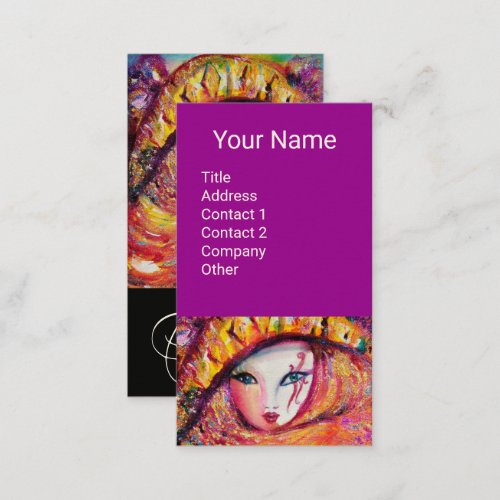 YELLOW CARNIVAL MASK MONOGRAM Ultra Violet Purple Business Card