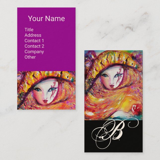 YELLOW CARNIVAL MASK MONOGRAM Ultra Violet Purple Business Card (Front/Back)