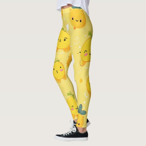 Yellow Carrot Cartoon Print Leggings