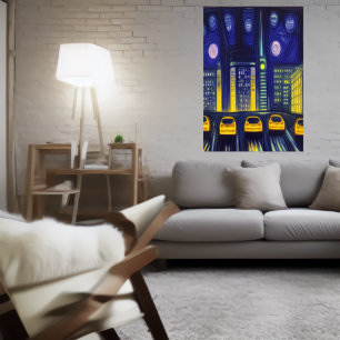 Yellow cars in the City   AI Art Poster