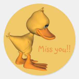Yellow Cartoon Duck Classic Round Sticker