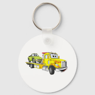 Yellow Cartoon Flatbed Tow Truck Keychain