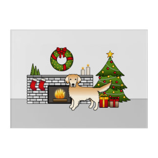 Yellow Cartoon Golden Retriever In A Festive Room Acrylic Print