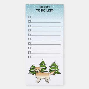 Yellow Cartoon Golden Retriever In Winter & Text Magnetic Notepad