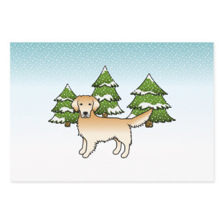 Yellow Cartoon Golden Retriever In Winter &amp; Trees Wrapping Paper Sheets