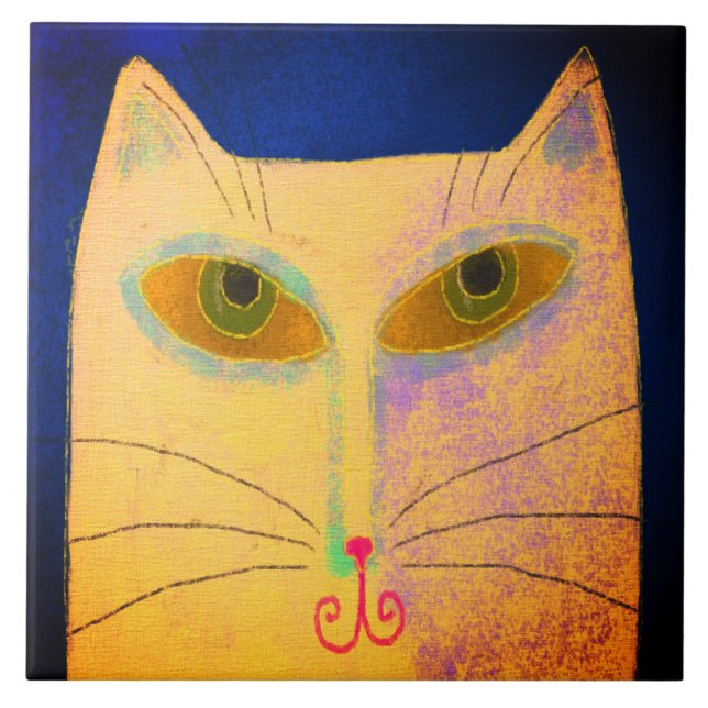 Yellow Cat Abstract Digital Painting Ceramic Tile (Front)