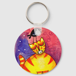 Yellow Cat, Black Crow - Keychain