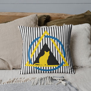 Yellow Cat Cute Cool Modern Colorful Stripe Pet  Throw Pillow