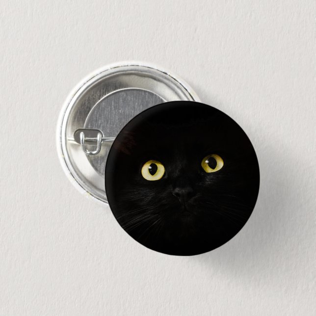 Yellow Cat Eyes, Black Cat, Black Background Button (Front & Back)