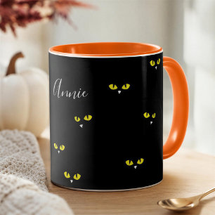 Yellow Cat Eyes on Black Mug