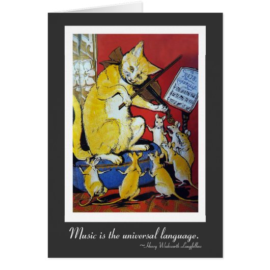 Yellow Cat Playing Violin for Dancing Rats Cards (Front)