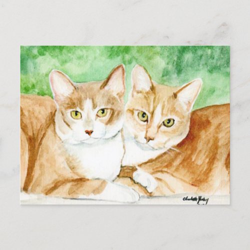Yellow Cat Sisters Original Art Postcard