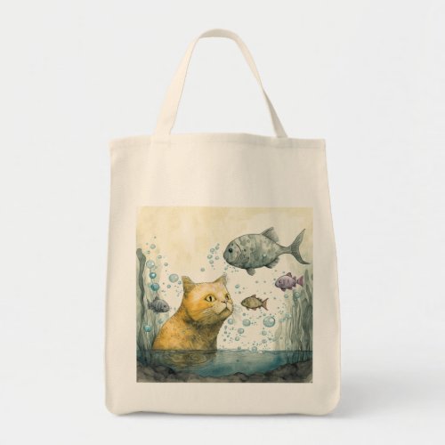 Yellow Cat Watches Fish TOTE Bag