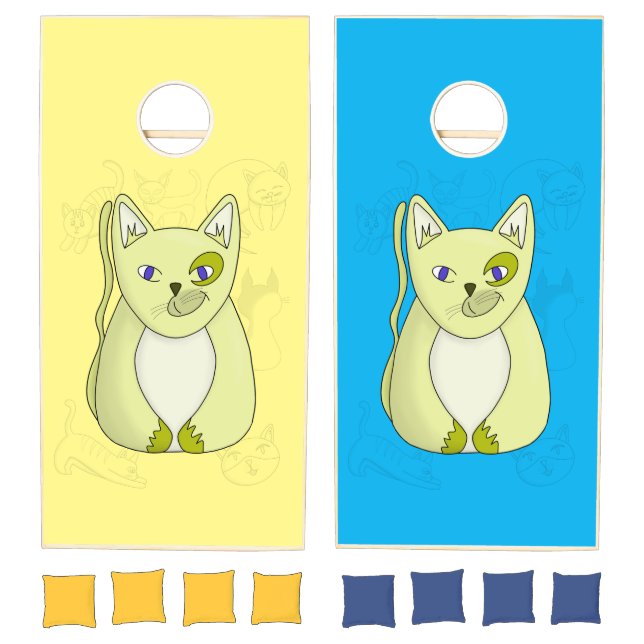 Yellow Cat with Naughty Smile Cornhole Set (Set)
