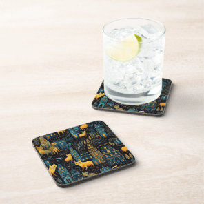 Yellow Cats in The City Night Ai Art Beverage Coaster