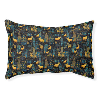 Yellow Cats in The City Night Ai Art Pet Bed