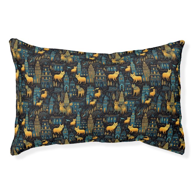 Yellow Cats in The City Night Ai Art Pet Bed (Front)