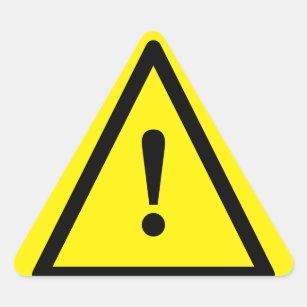 Yellow caution sign with exclamation mark icon triangle sticker