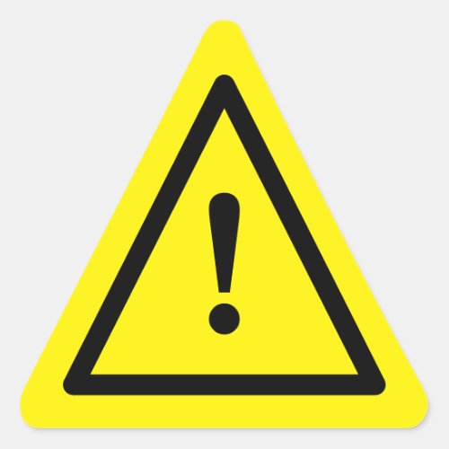 Yellow caution sign with exclamation mark icon triangle sticker