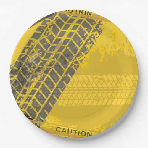 Yellow caution track of tires paper plates