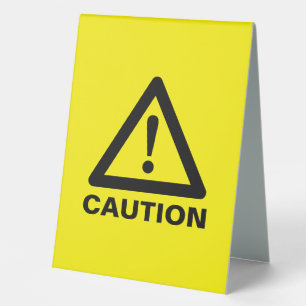 Yellow caution warning dangerous wet floor table tent