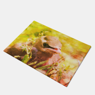 Yellow Cedar Waxwing Fledgling Bird Abstract Doormat