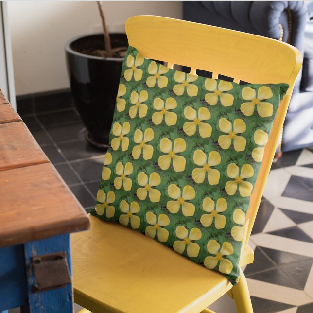 Yellow Celandine Poppy Floral Outdoor Pillow (In Situ Kitchen)