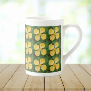 Yellow Celandine Poppy Floral Pattern Bone China Mug