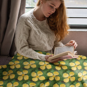 Yellow Celandine Poppy Floral Pattern Fleece Blanket