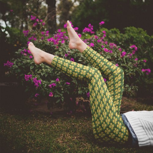 Yellow Celandine Poppy Floral Pattern Leggings