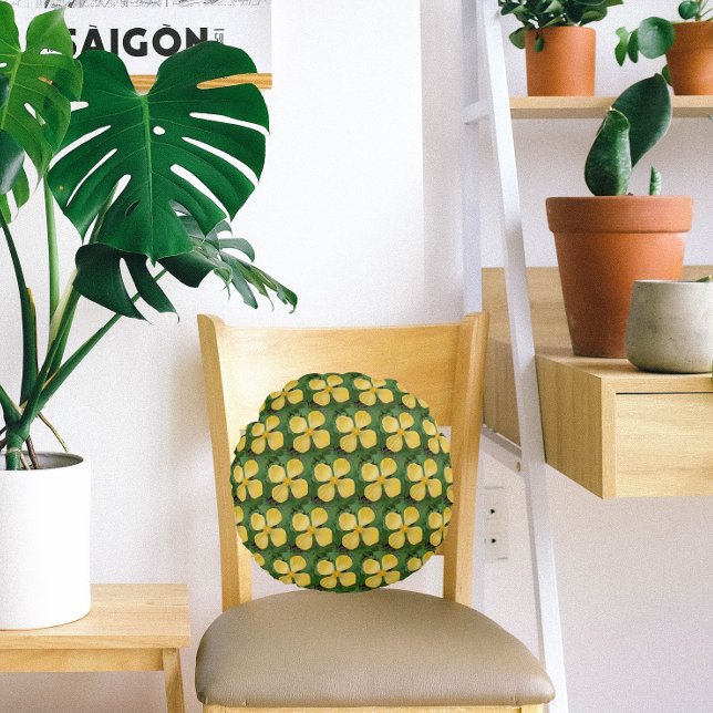 Yellow Celandine Poppy Floral Round Pillow (In Situ Chair)