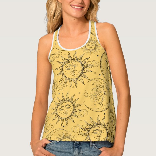 Yellow Celestial Vintage Sun & Moon Tank Top (Front)
