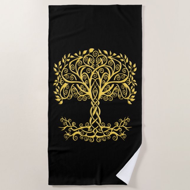 Yellow Celtic Tree Of Life Beach Towel (Front)
