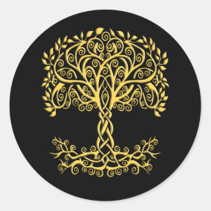 Yellow Celtic Tree Of Life Classic Round Sticker