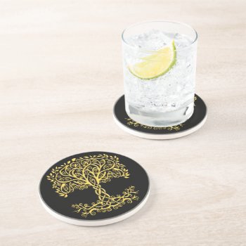 Yellow Celtic Tree Of Life Coaster by atteestude at Zazzle