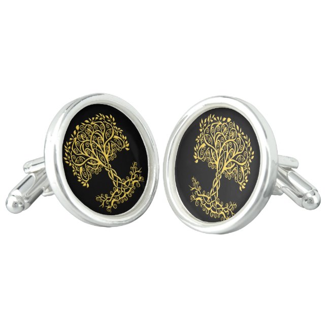 Yellow Celtic Tree Of Life Cufflinks (Angled)
