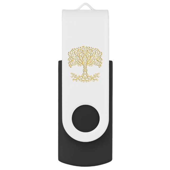 Yellow Celtic Tree Of Life Flash Drive (Back (Vertical))