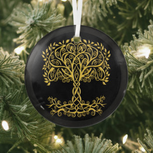 Yellow Celtic Tree Of Life Glass Ornament