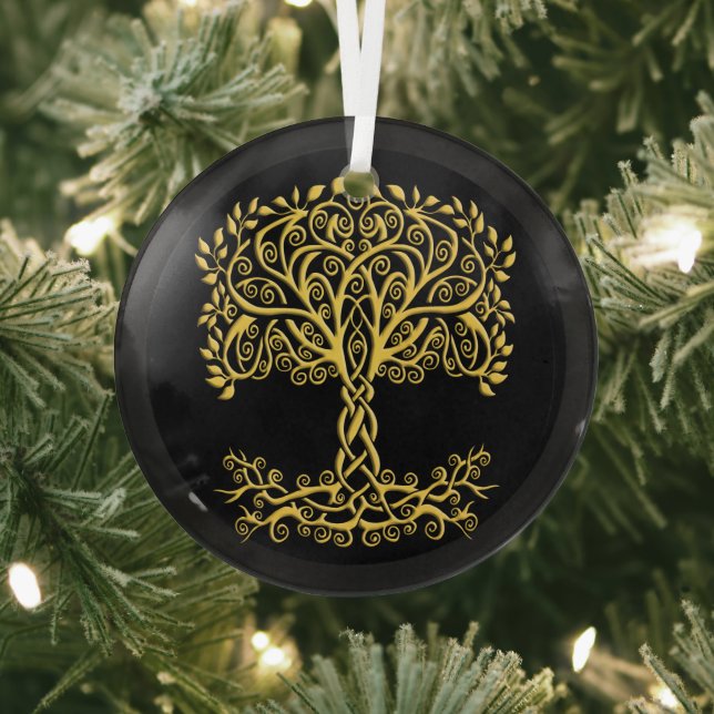 Yellow Celtic Tree Of Life Glass Ornament (Insitu)