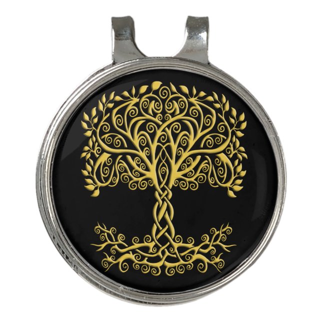 Yellow Celtic Tree Of Life Golf Hat Clip (Front)