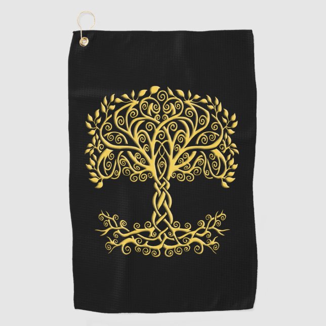 Yellow Celtic Tree Of Life Golf Towel (Front)