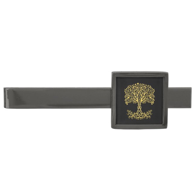 Yellow Celtic Tree Of Life Gunmetal Finish Tie Bar (Front)